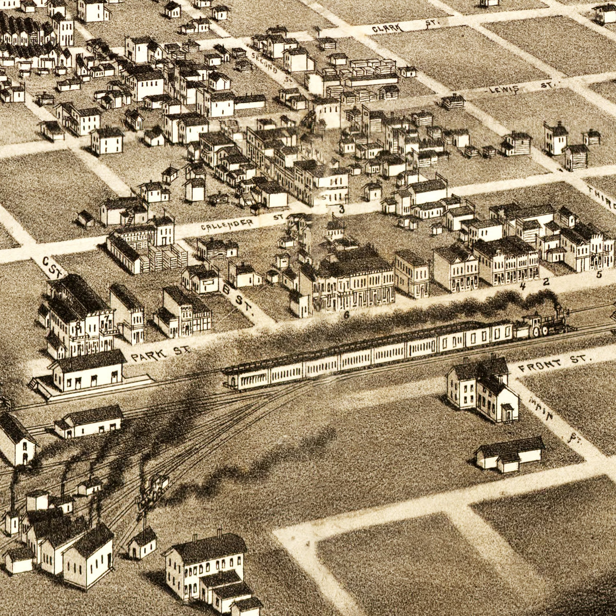 Restored historic details from the 1883 city map of Livingston, Montana