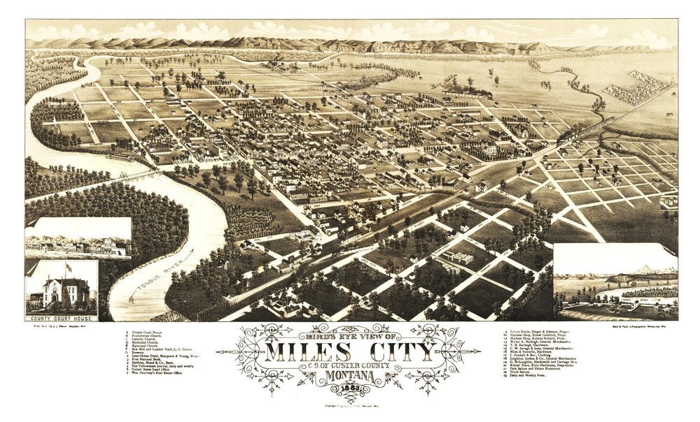 Vintage Map of Miles City, Montana 1883 print style example