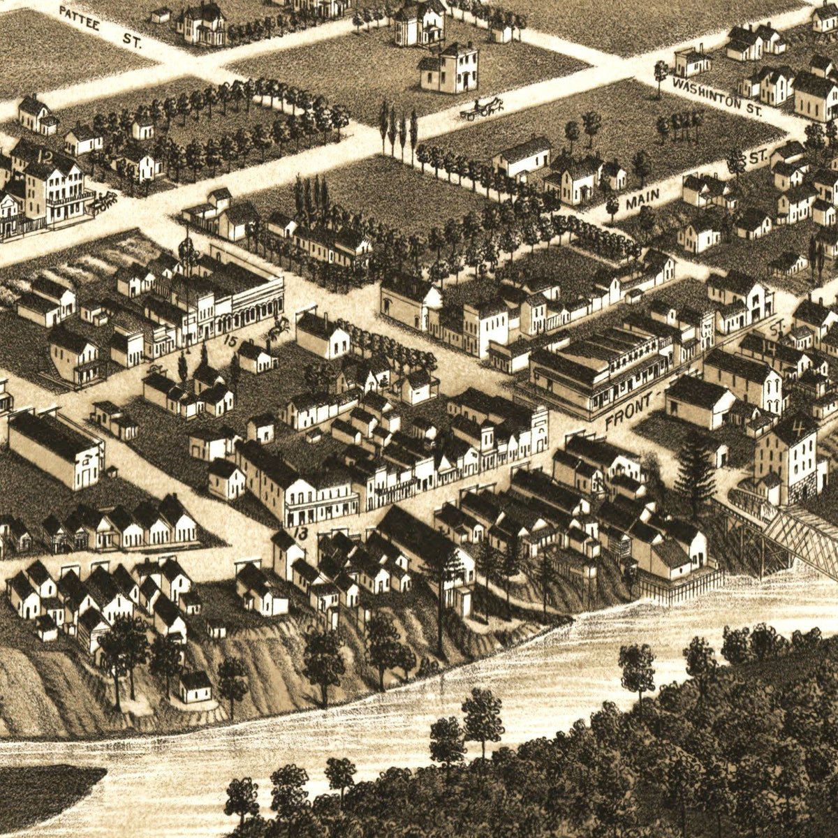 Restored historic details from the 1884 city map of Missoula, Montana