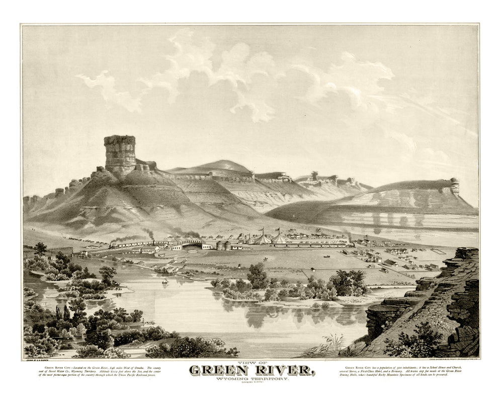 Vintage Map of Green River, Wyoming 1875 print style example