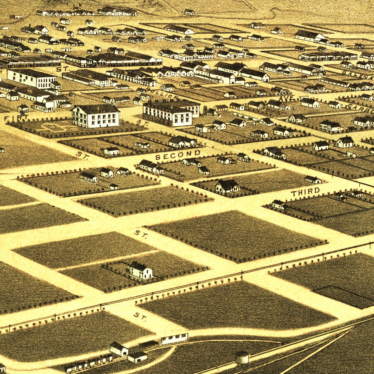 Restored historic details from the 1884 city map of Wood River Valley, Idaho