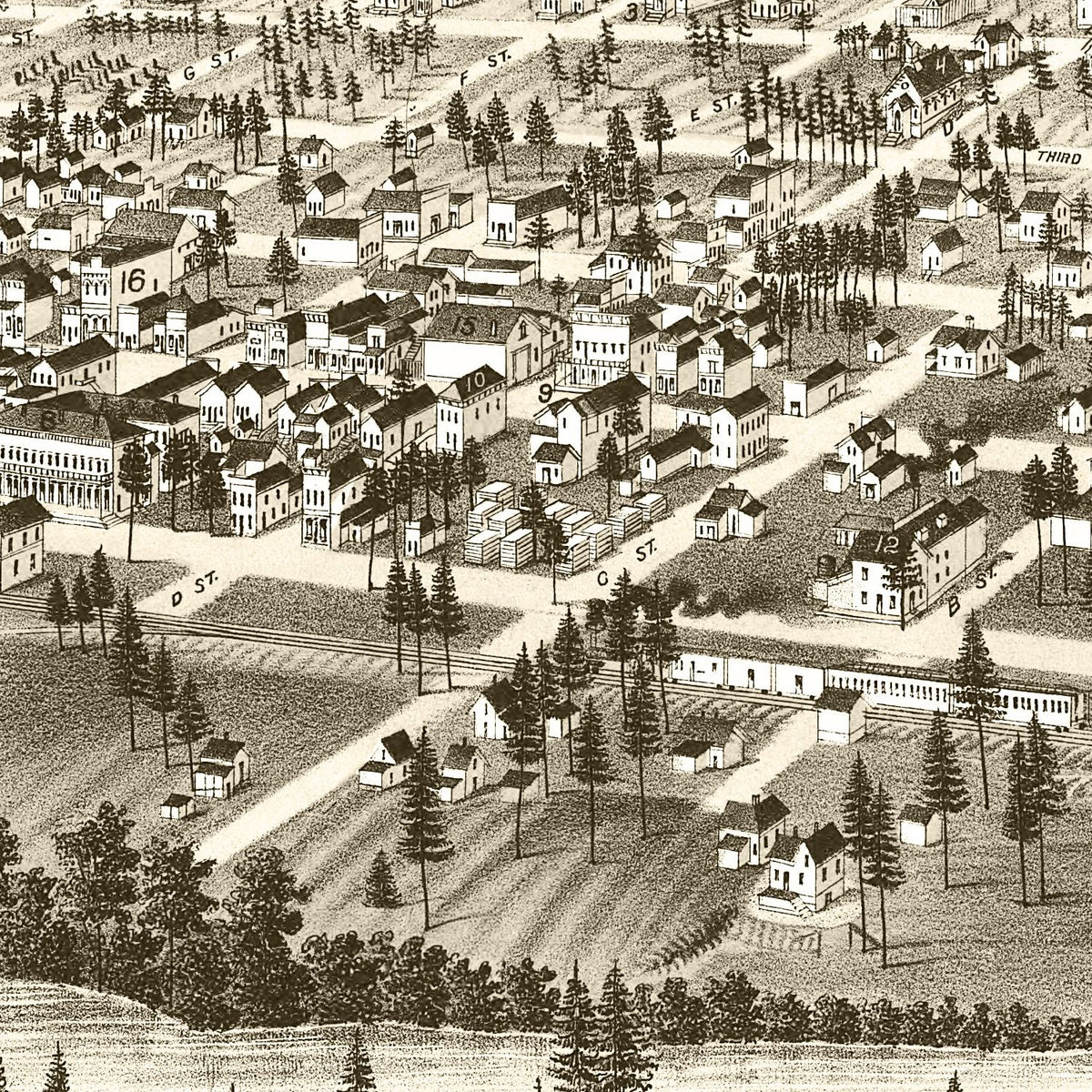 Restored historic details from the 1884 city map of Cheney, Washington