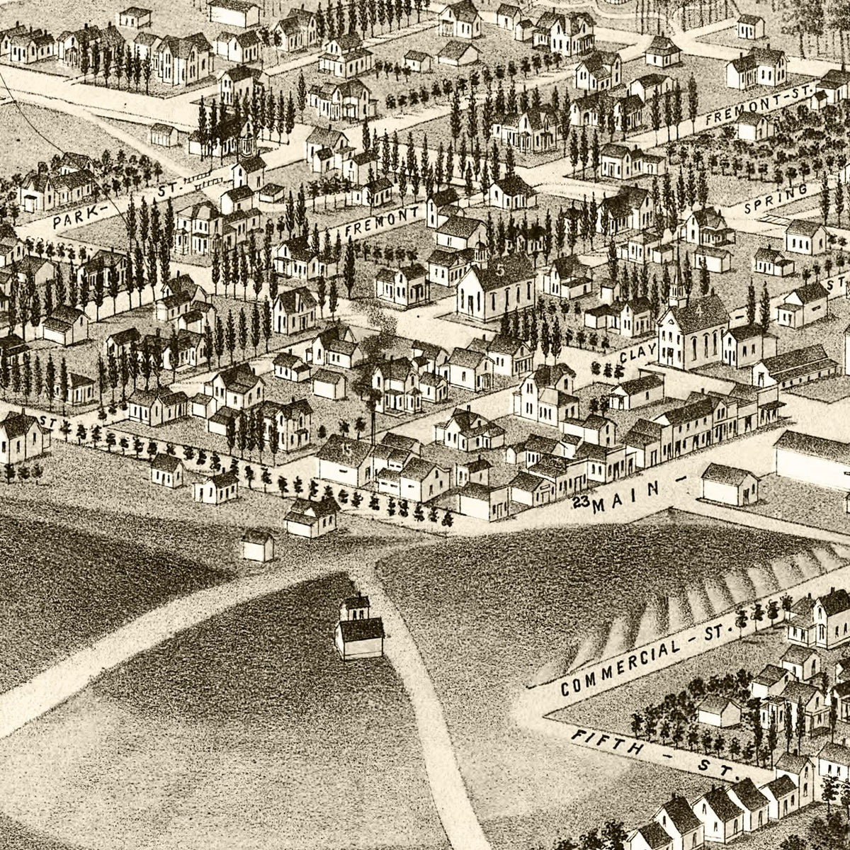 Restored historic details from the 1884 city map of Dayton, Washington