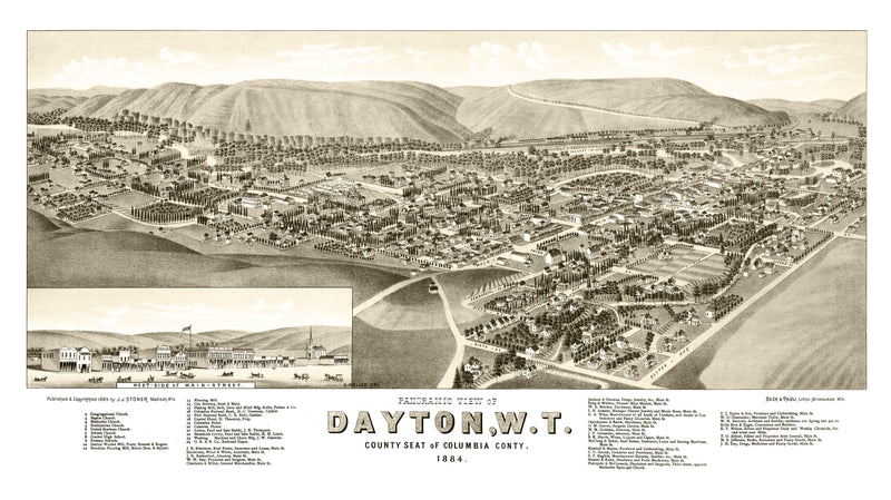 Size comparison using Vintage Map of Dayton, Washington 1884