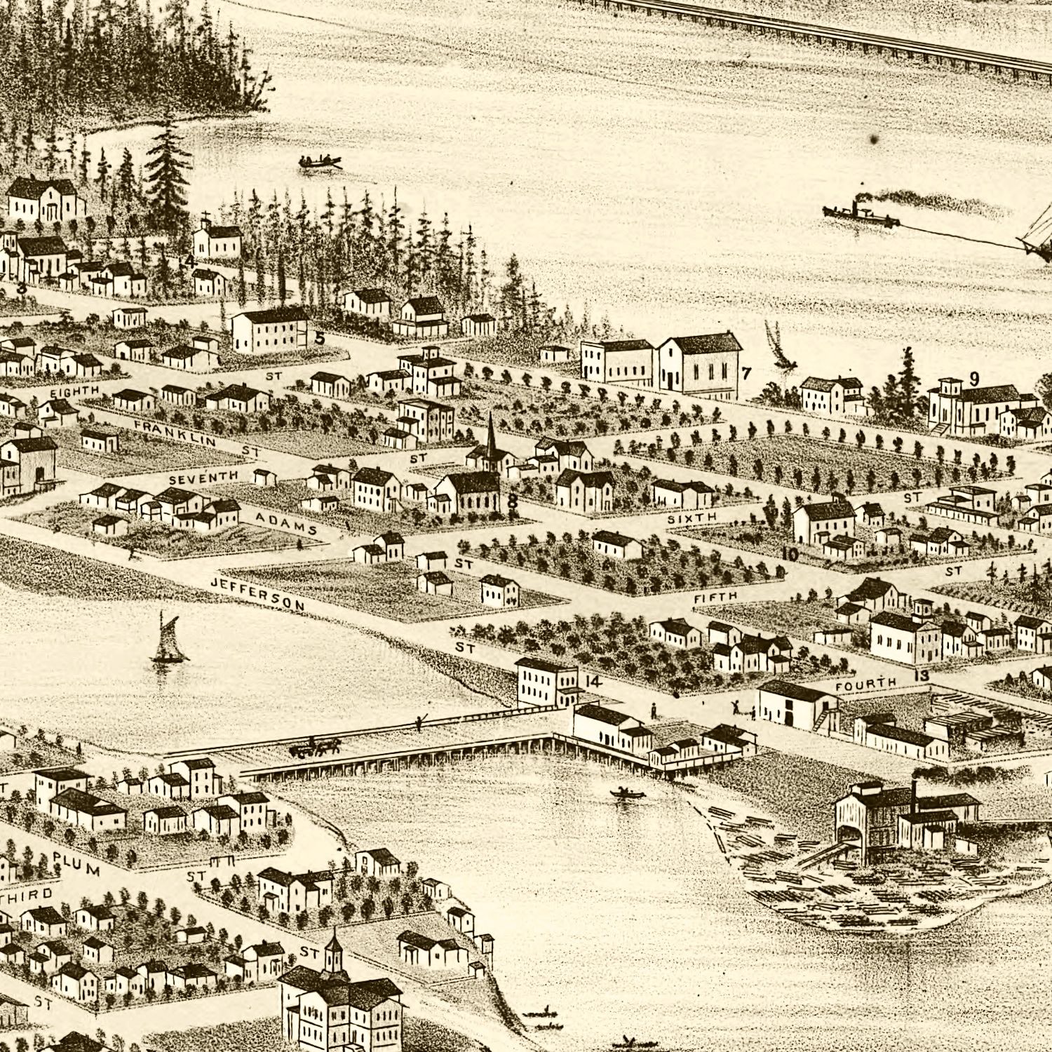 Restored historic details from the 1878 city map of Olympia, Washington