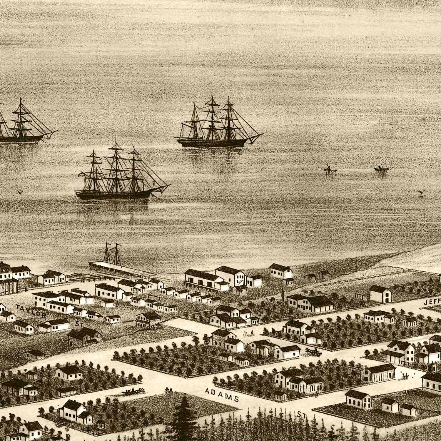 Restored historic details from the 1878 city map of Port Townsend, Washington