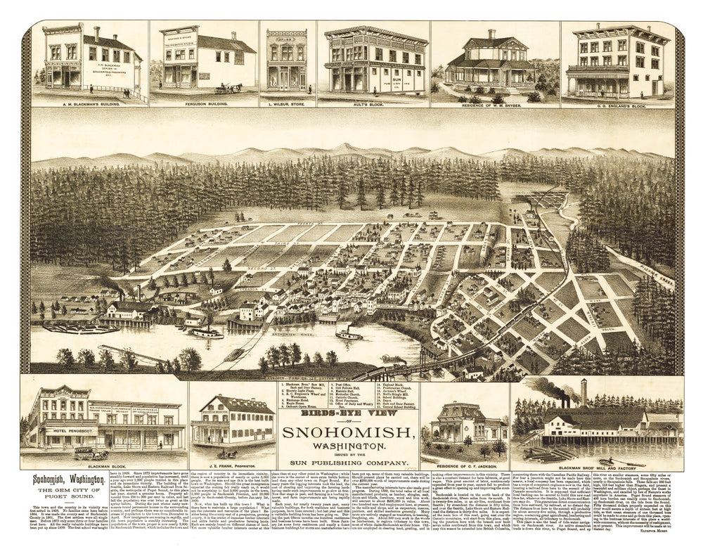 Vintage Map of Snohomish, Washington 1890 print style example