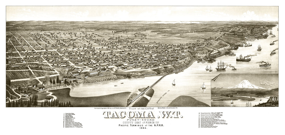 Vintage Map of Tacoma, Washington 1884 print style example