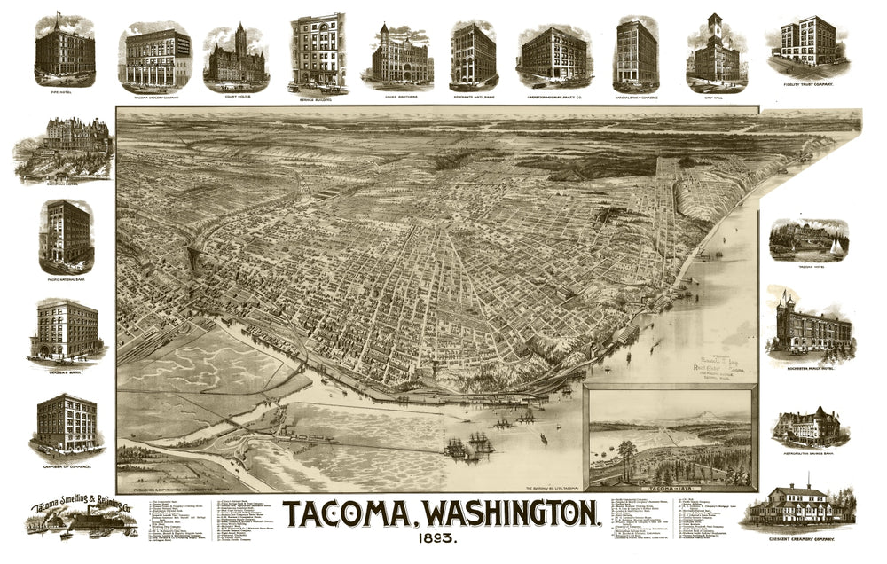 Vintage Map of Tacoma, Washington 1893 print style example
