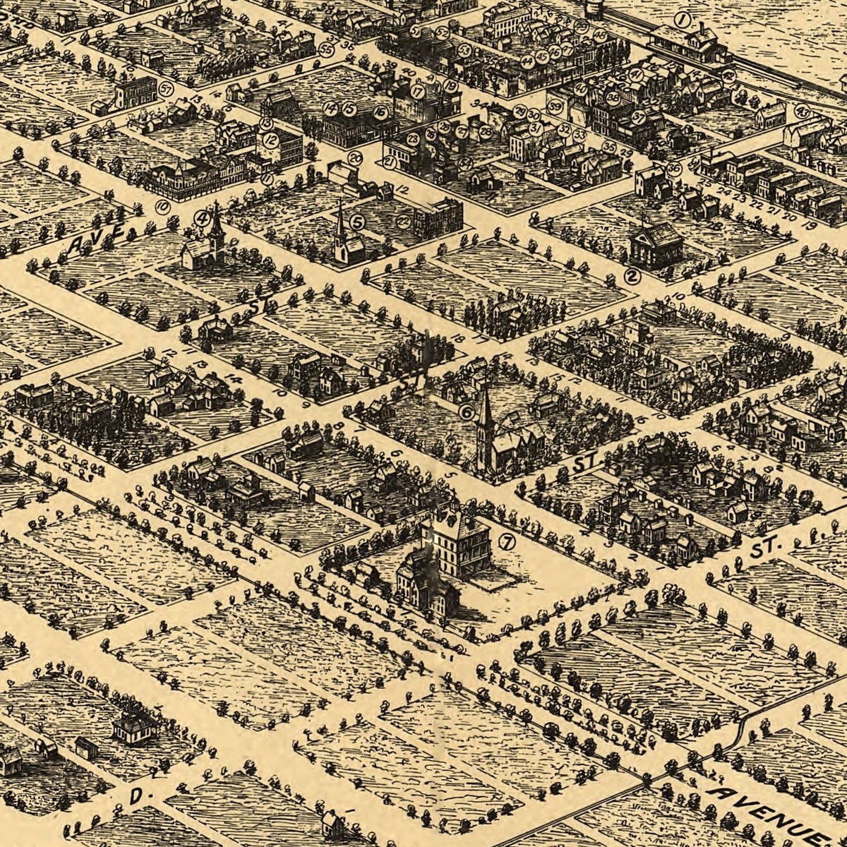 Restored historic details from the 1889 city map of North Yakima, Washington