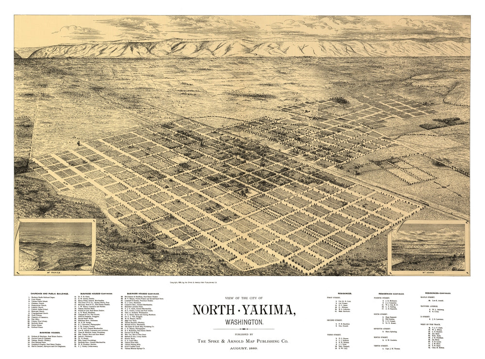 Vintage Map of North Yakima, Washington 1889 print style example