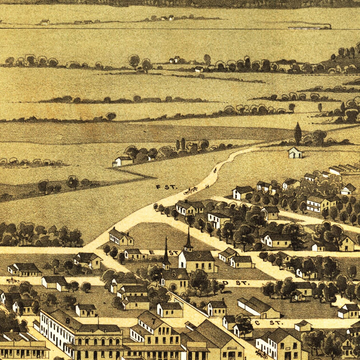 Restored historic details from the 1883 city map of Jacksonville, Oregon