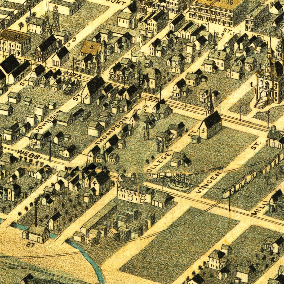 Restored historic details from the 1890 city map of Pendleton, Oregon