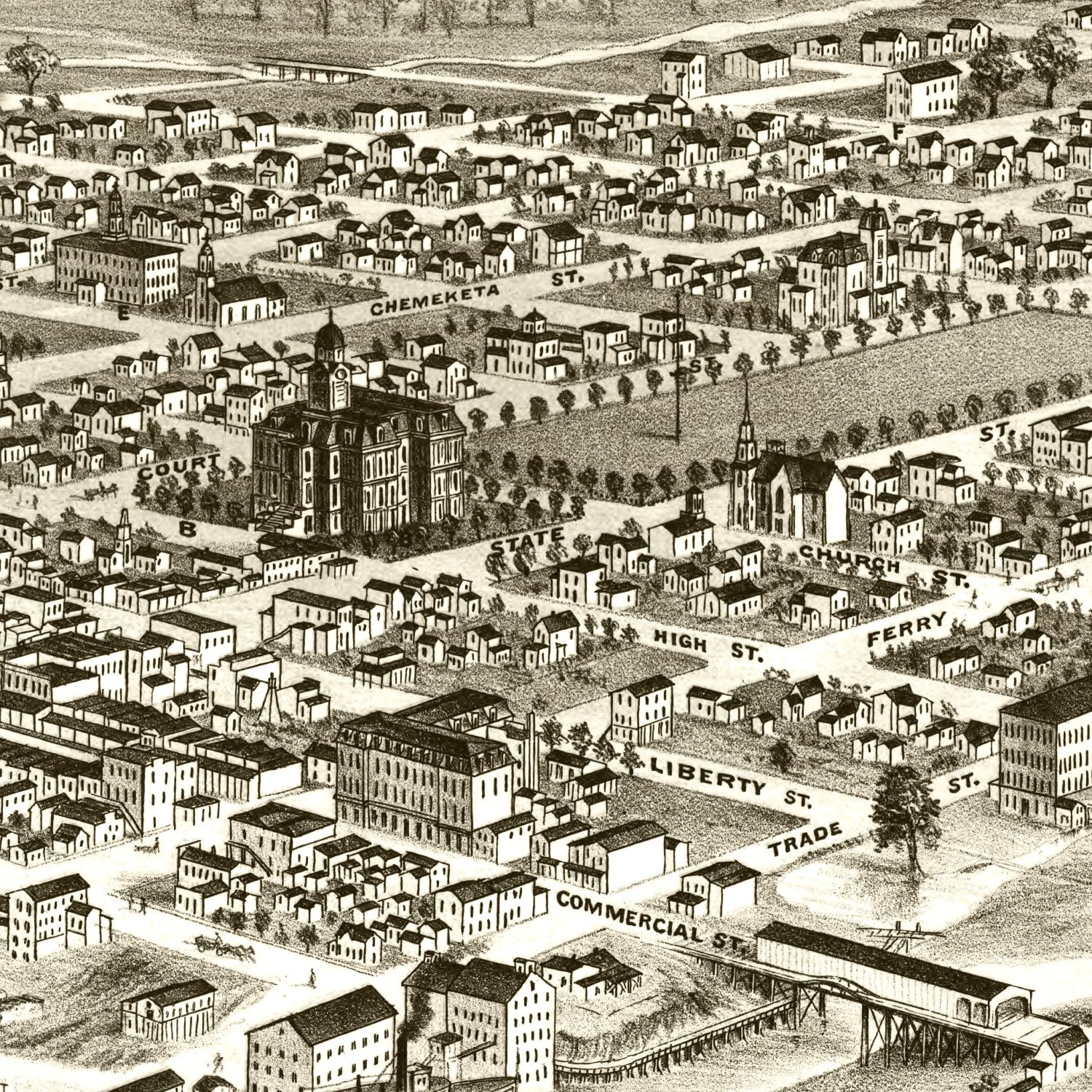 Restored historic details from the 1876 city map of Salem, Oregon