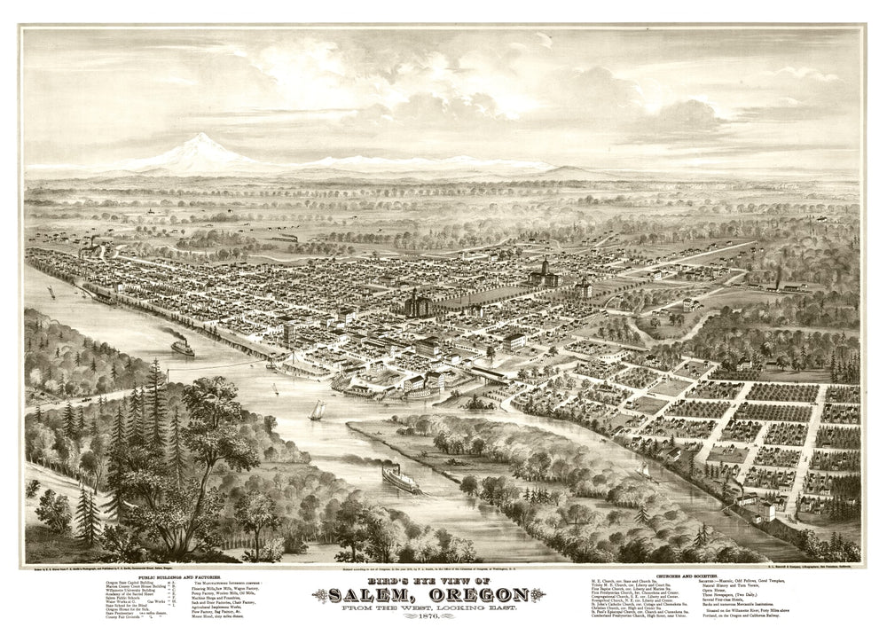 Vintage Map of Salem, Oregon 1876 print style example