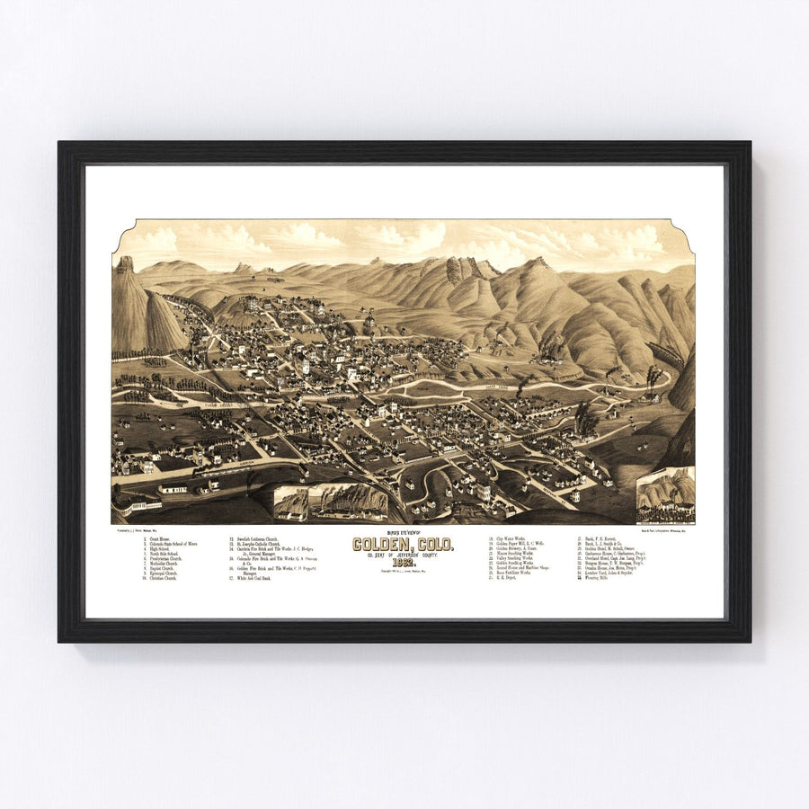 Vintage Map of Golden, Colorado 1882
