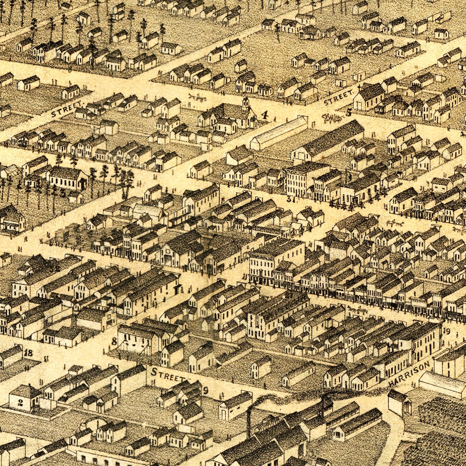 Restored historic details from the 1879 city map of Leadville, Colorado