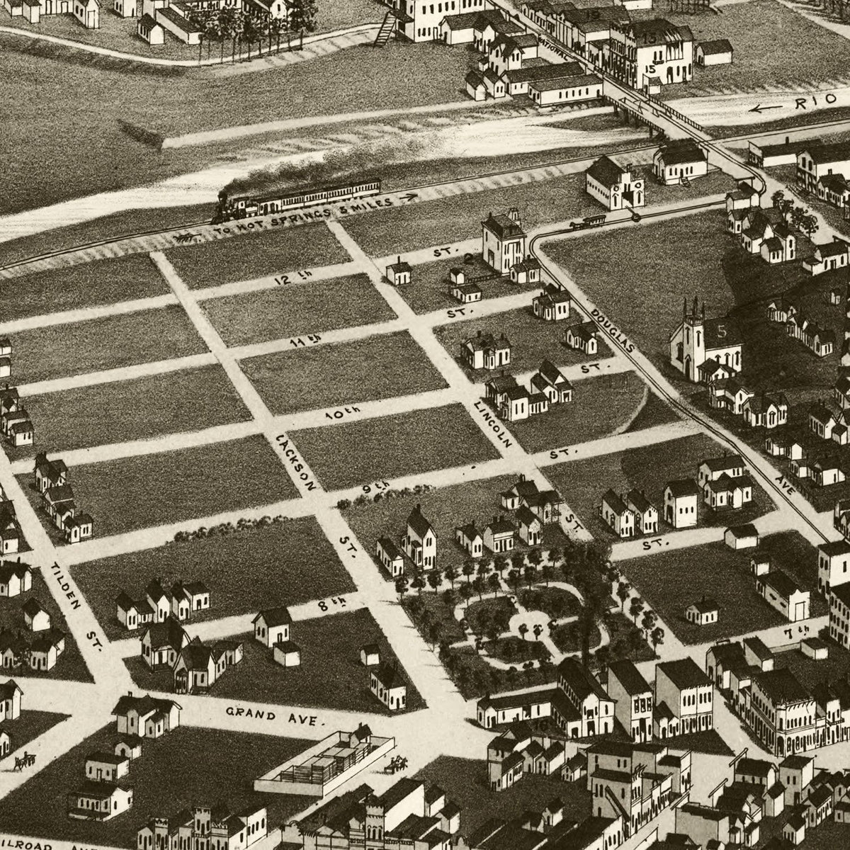 Restored historic details from the 1882 city map of Las Vegas, New Mexico