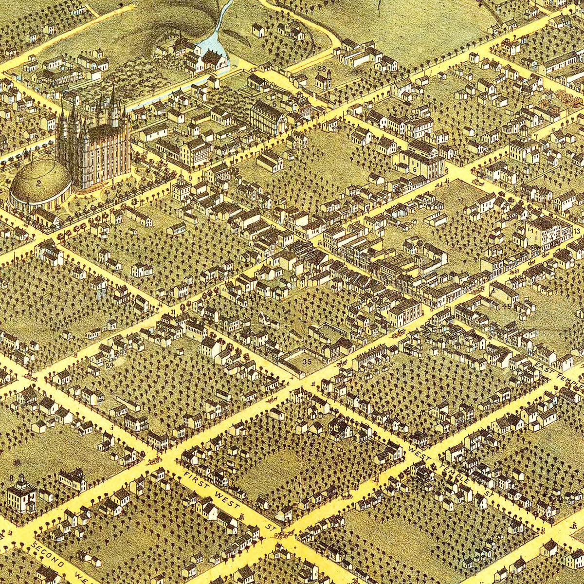 Restored historic details from the 1870 city map of Salt Lake City, Utah