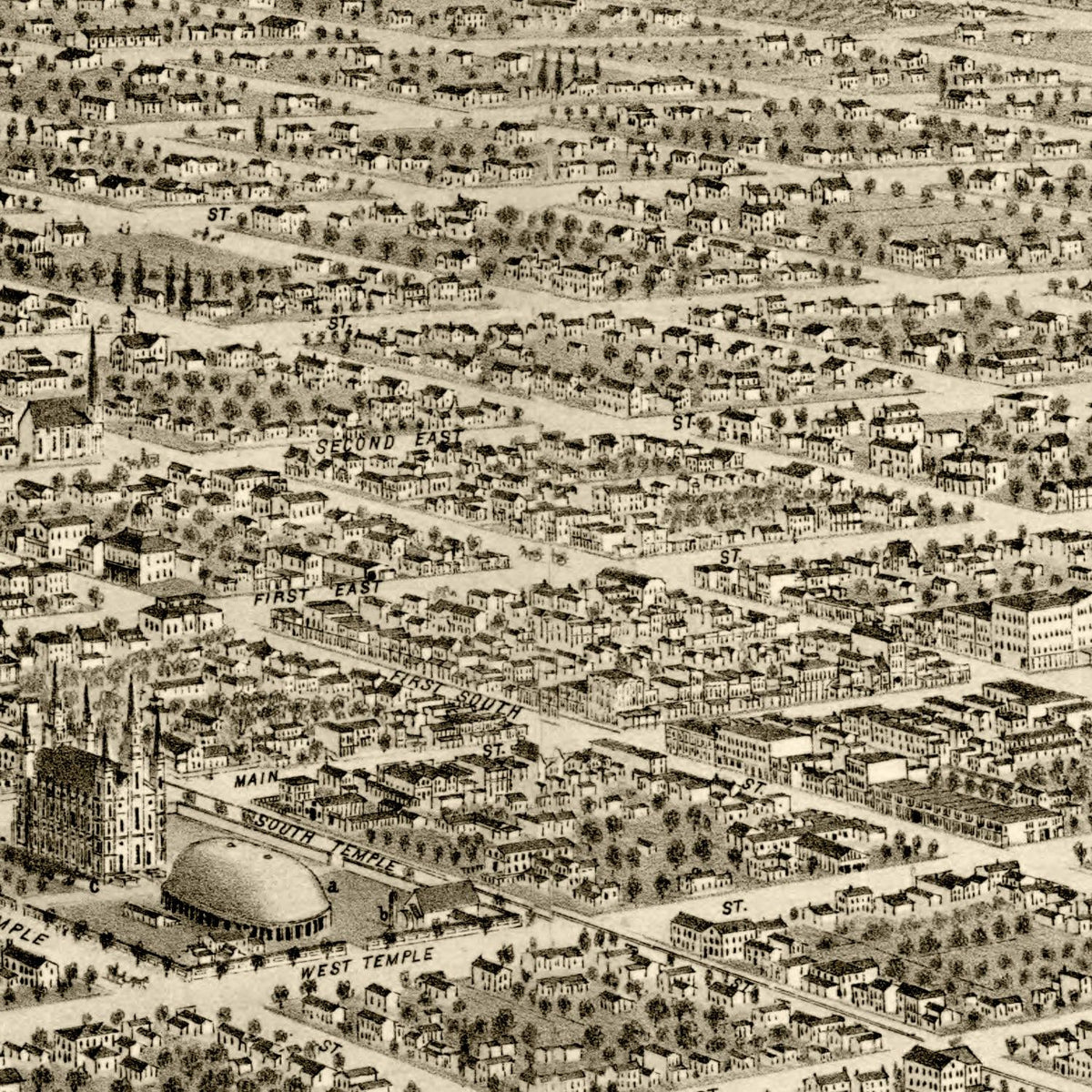 Restored historic details from the 1875 city map of Salt Lake City, Utah