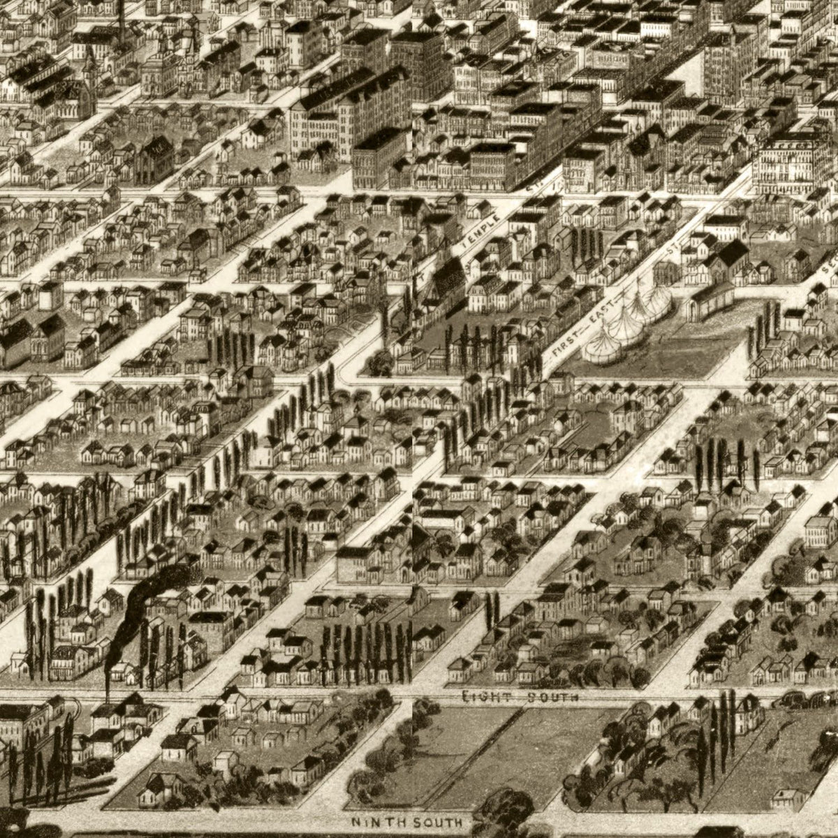 Restored historic details from the 1891 city map of Salt Lake City, Utah
