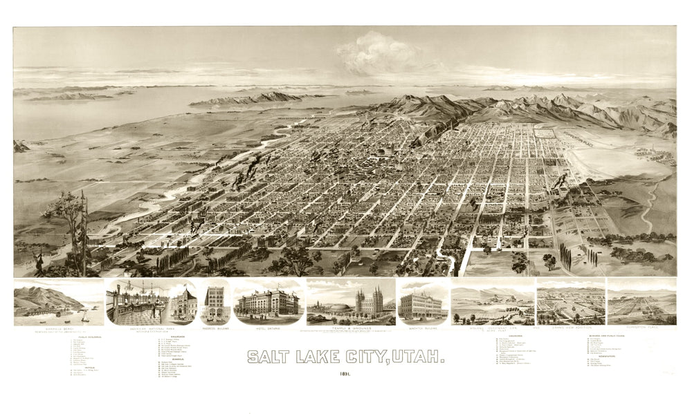 Vintage Map of Salt Lake City, Utah 1891 print style example