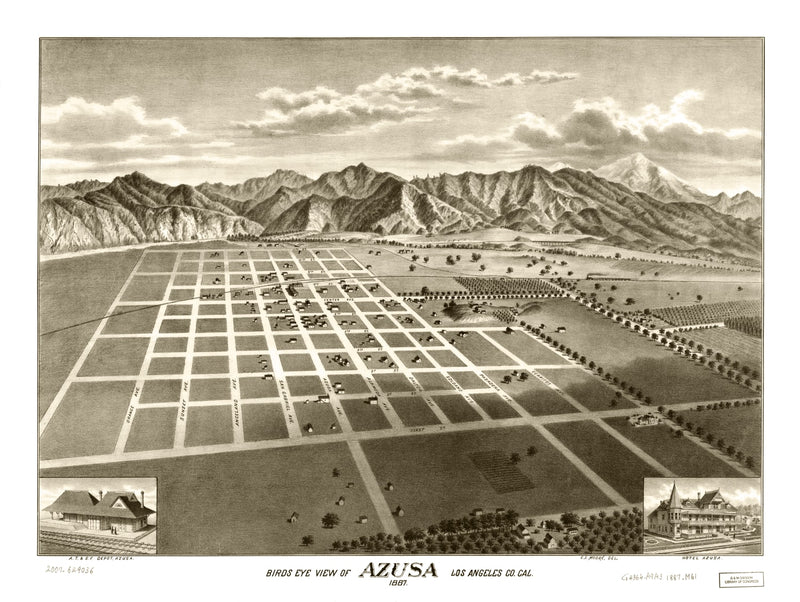 Size comparison using Vintage Map of Azusa, California 1887