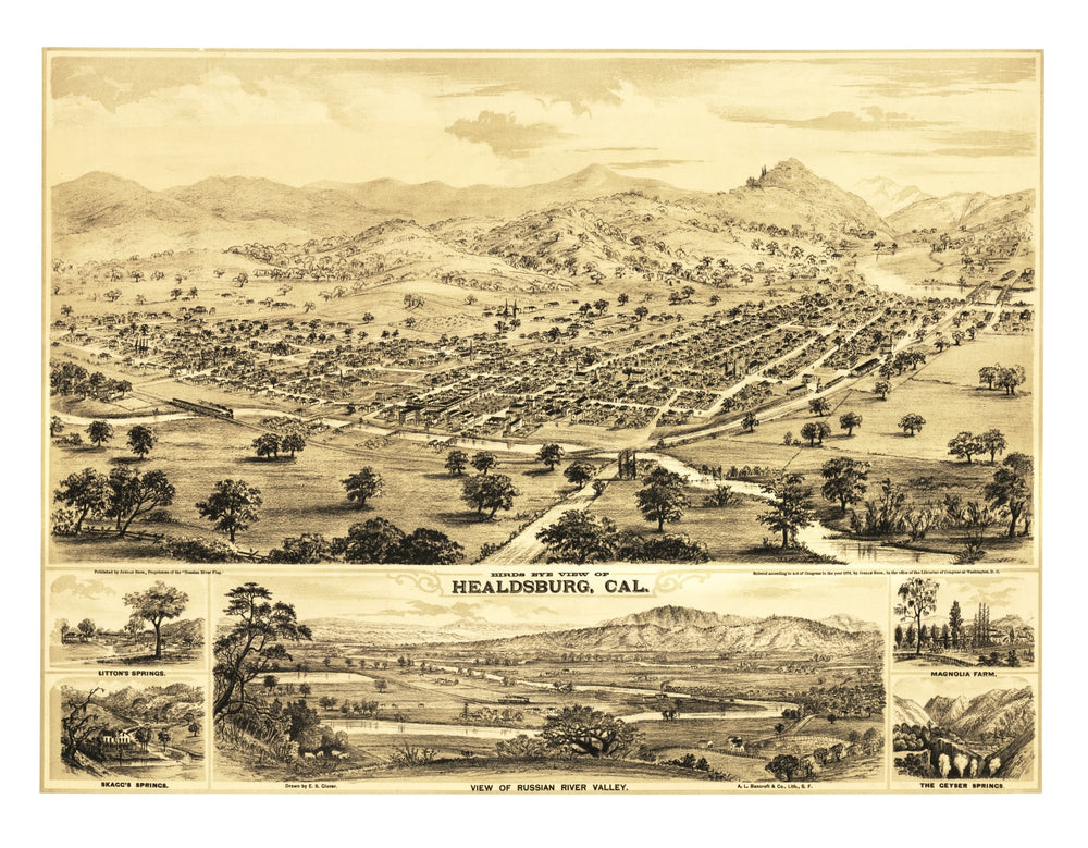 Vintage Map of Healdsburg, California 1876 print style example