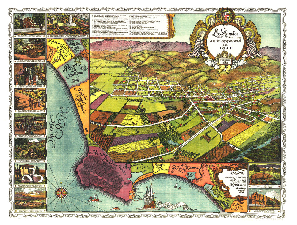 Vintage Map of Los Angeles, California 1871 print style example