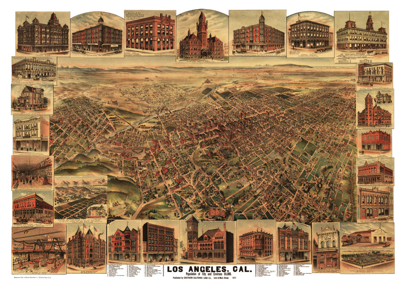 Size comparison using Vintage Map of Los Angeles, California 1891