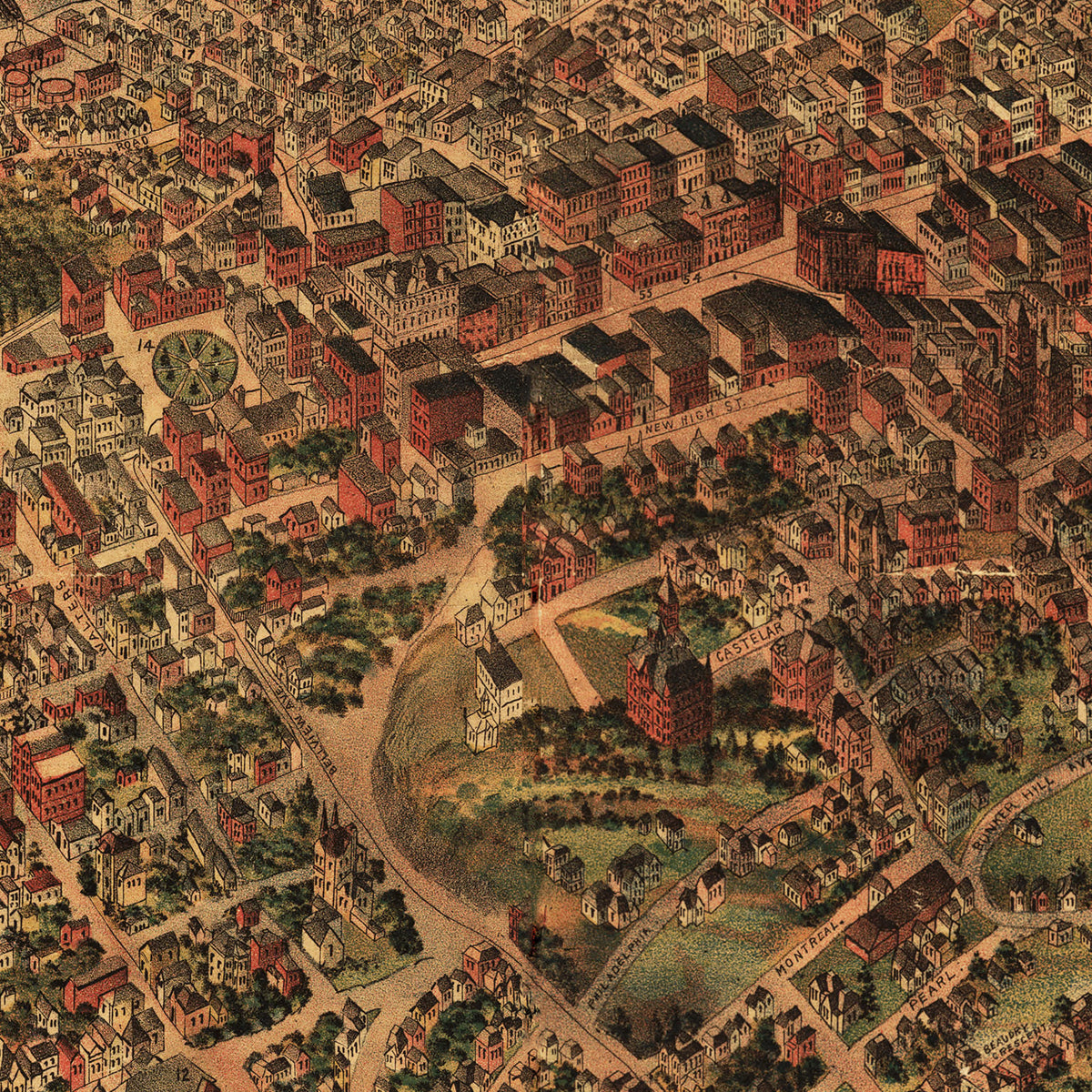 Restored historic details from the 1891 city map of Los Angeles, California