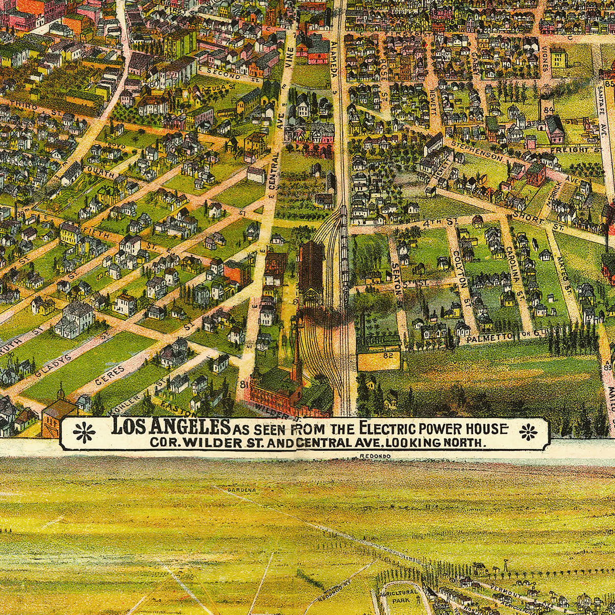 Restored historic details from the 1894 city map of Los Angeles, California