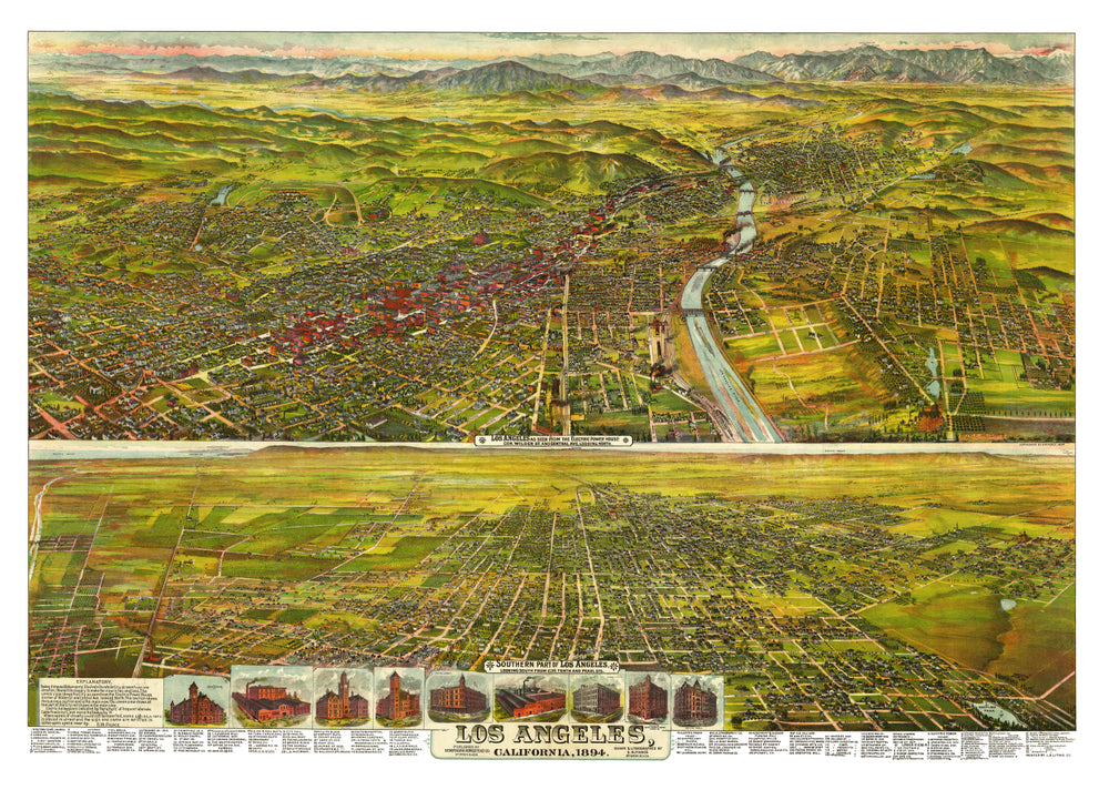 Vintage Map of Los Angeles, California 1894 print style example