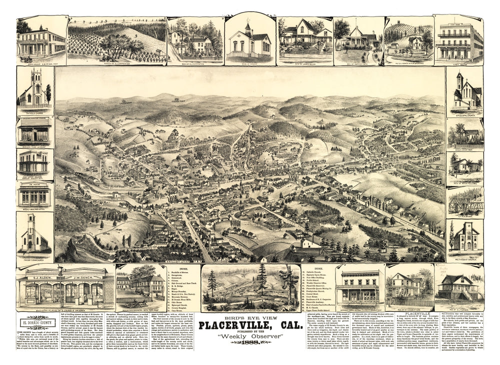 Vintage Map of Placerville, California 1888 print style example