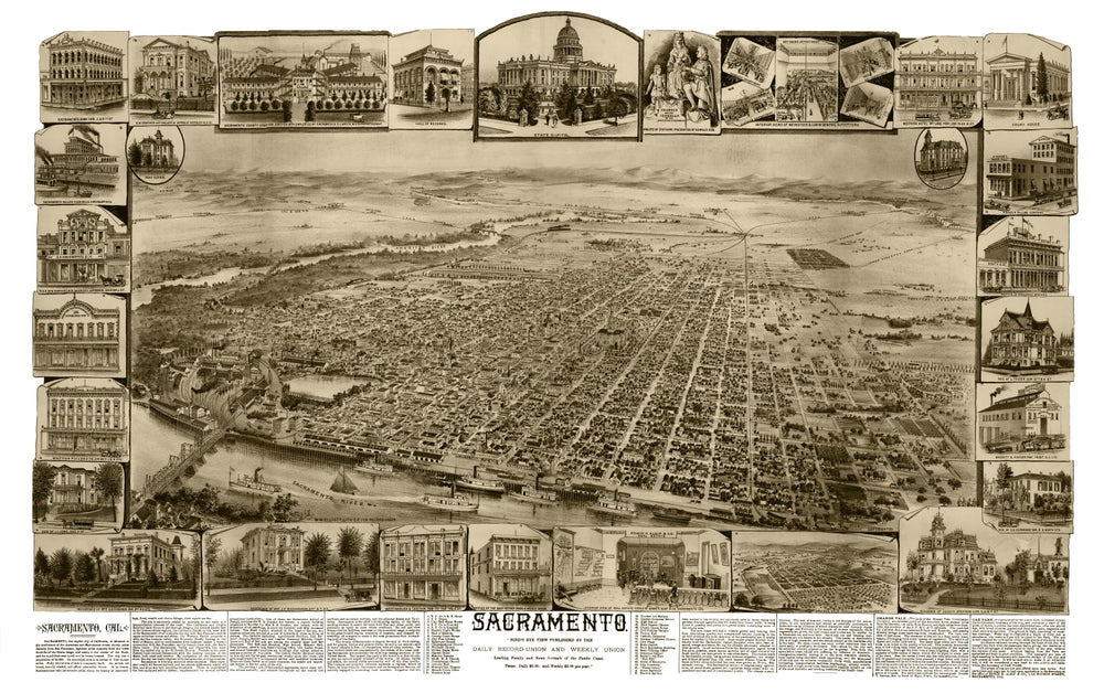 Vintage Map of Sacramento, California 1890 print style example