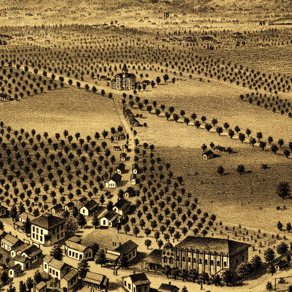 Restored historic details from the 1893 city map of San Gabriel, California