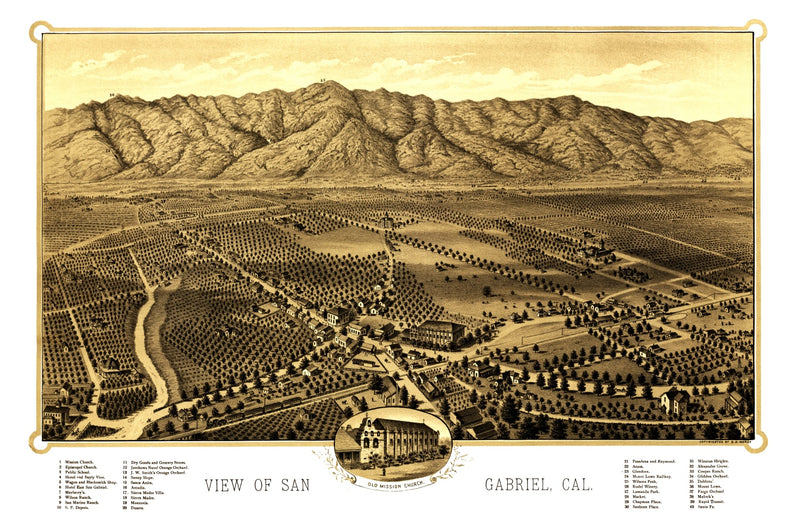 Size comparison using Vintage Map of San Gabriel, California 1893