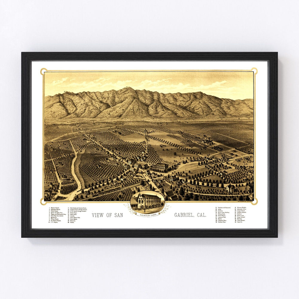 San Gabriel Vintage Map 1893