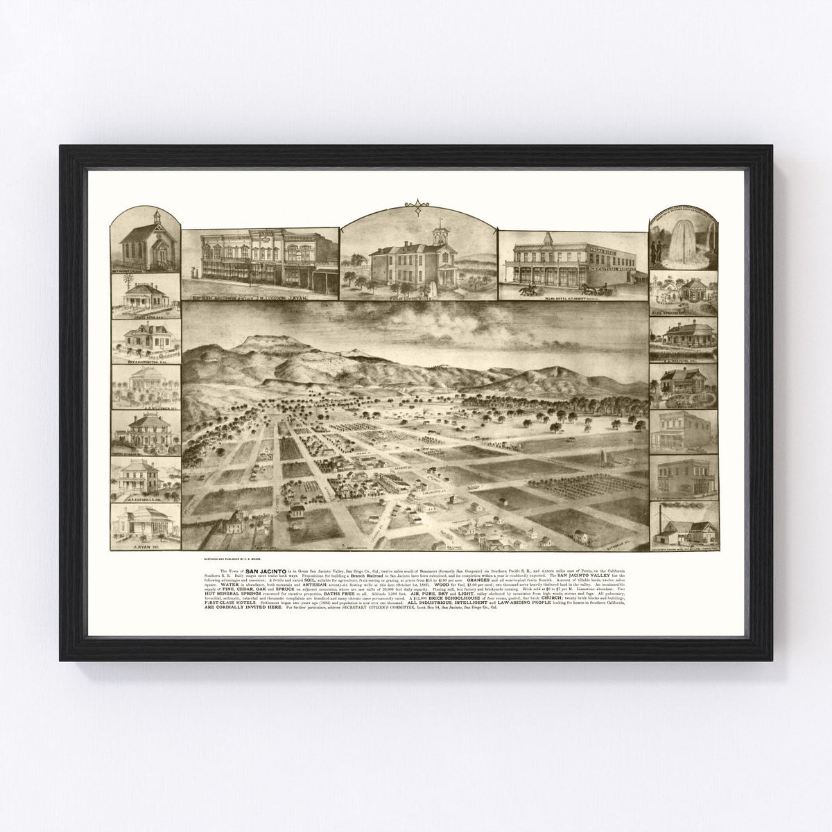 San Jacinto Vintage Map 1886