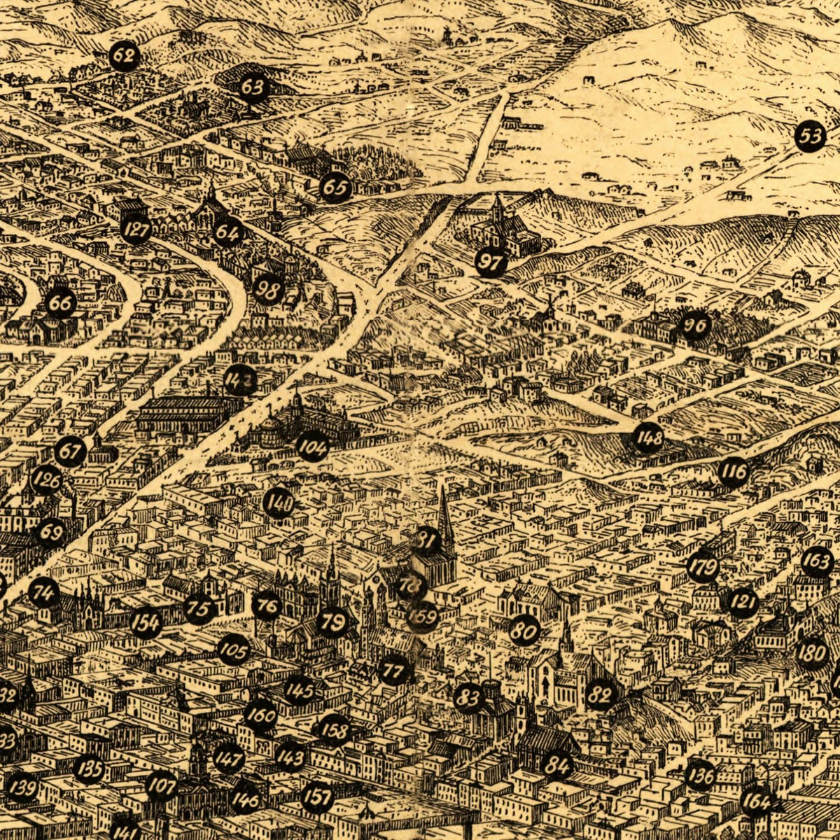 Restored historic details from the 1875 city map of San Francisco, California