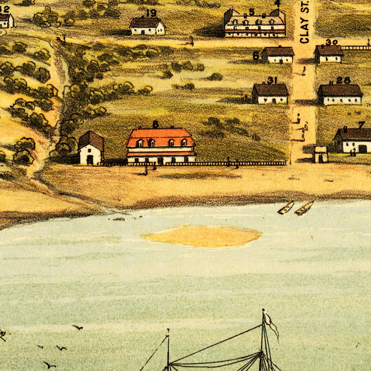 Restored historic details from the 1884 city map of San Francisco, California