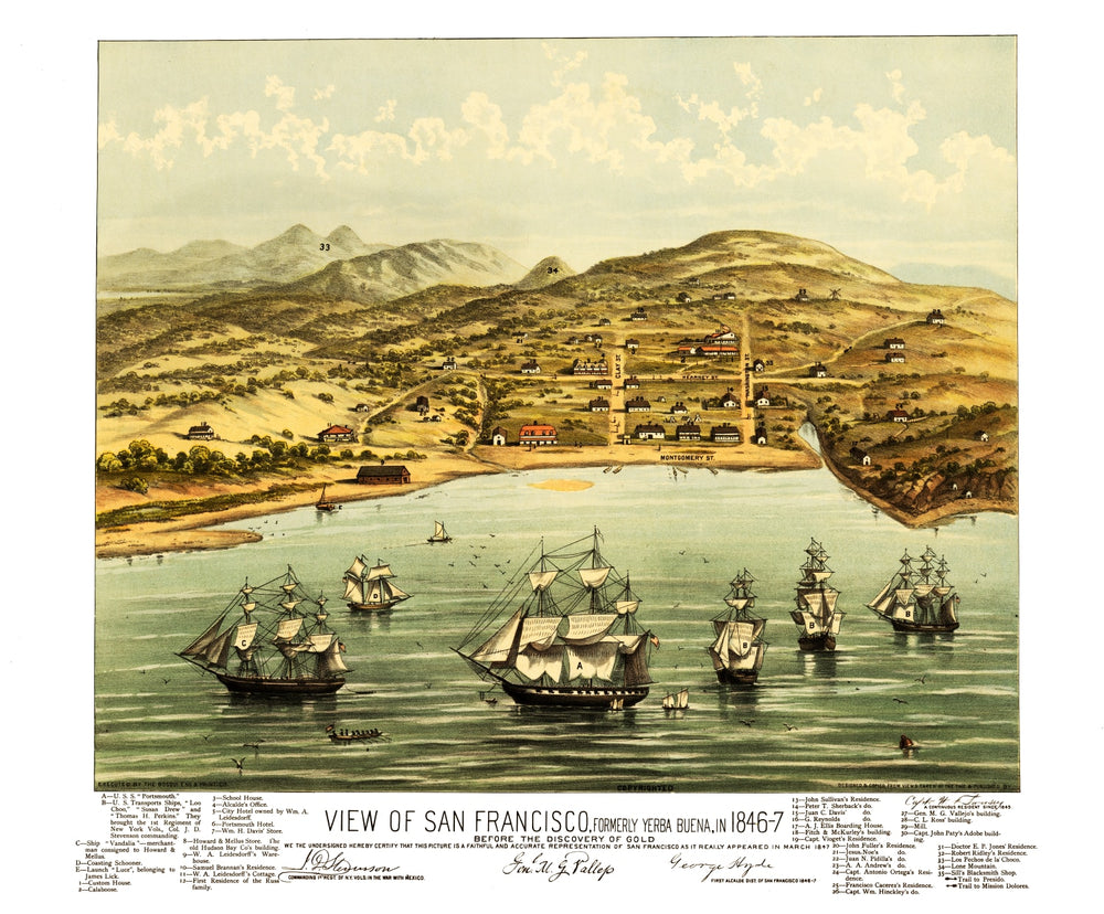 Vintage Map of San Francisco, California 1884 print style example