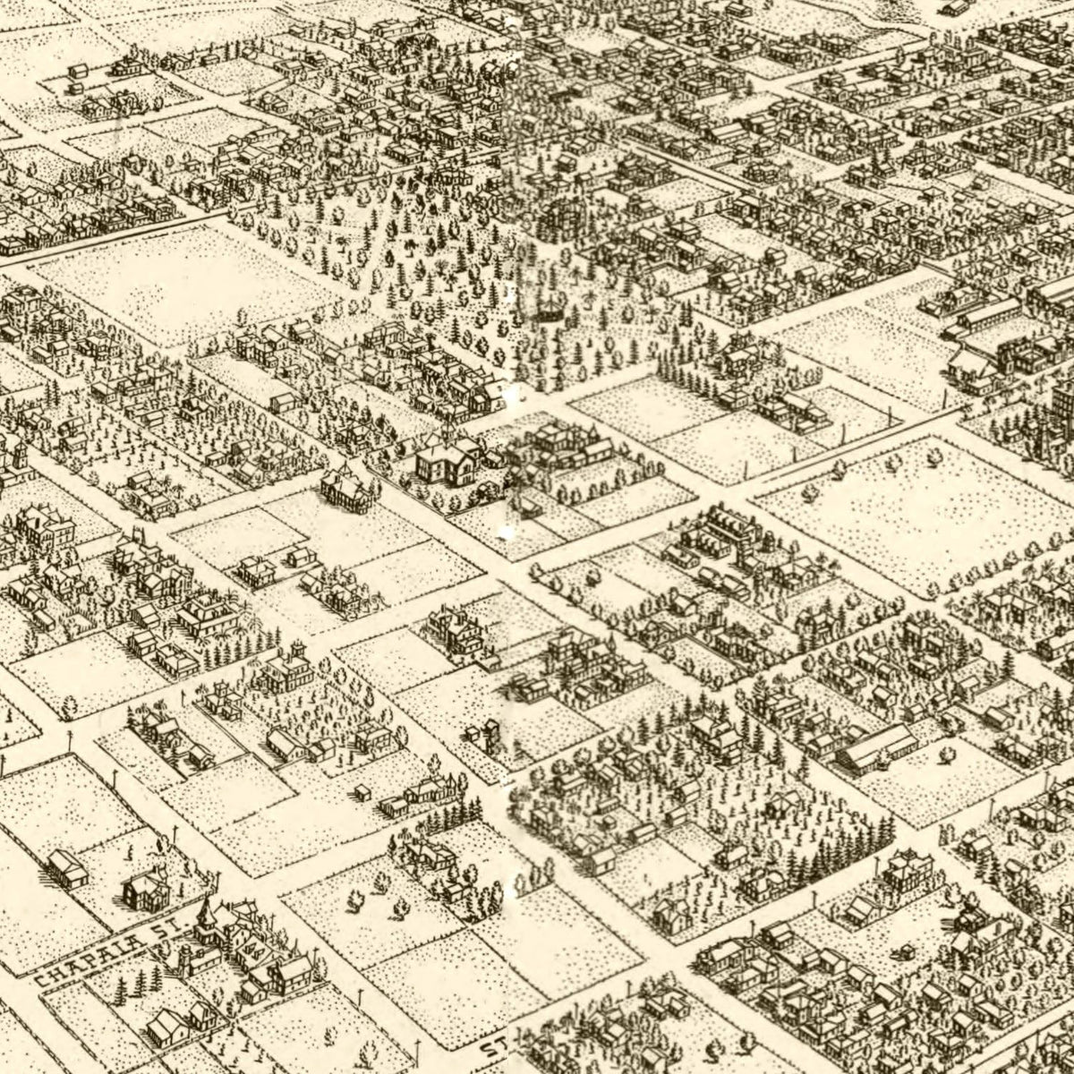 Restored historic details from the 1898 city map of Santa Barbara, California