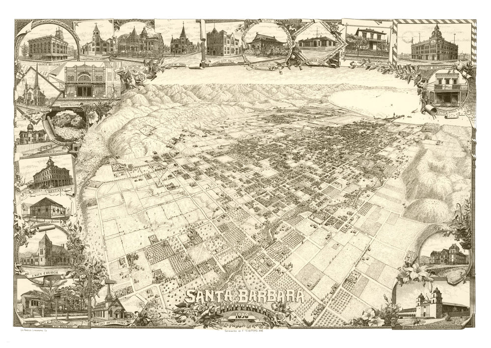 Vintage Map of Santa Barbara, California 1898 print style example