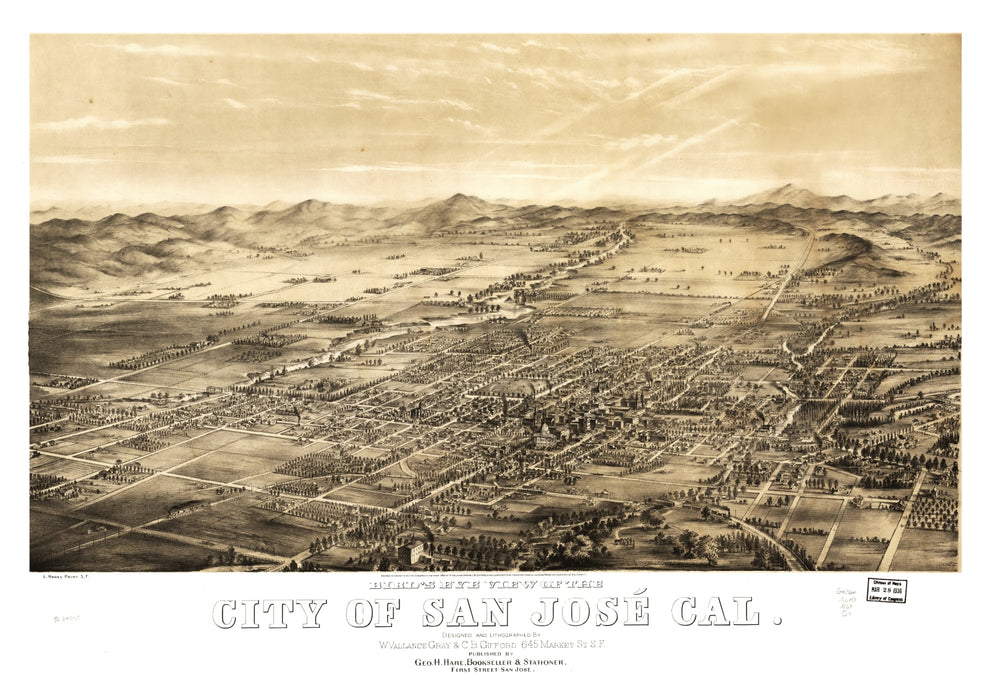 Vintage Map of San Jose, California 1869 print style example