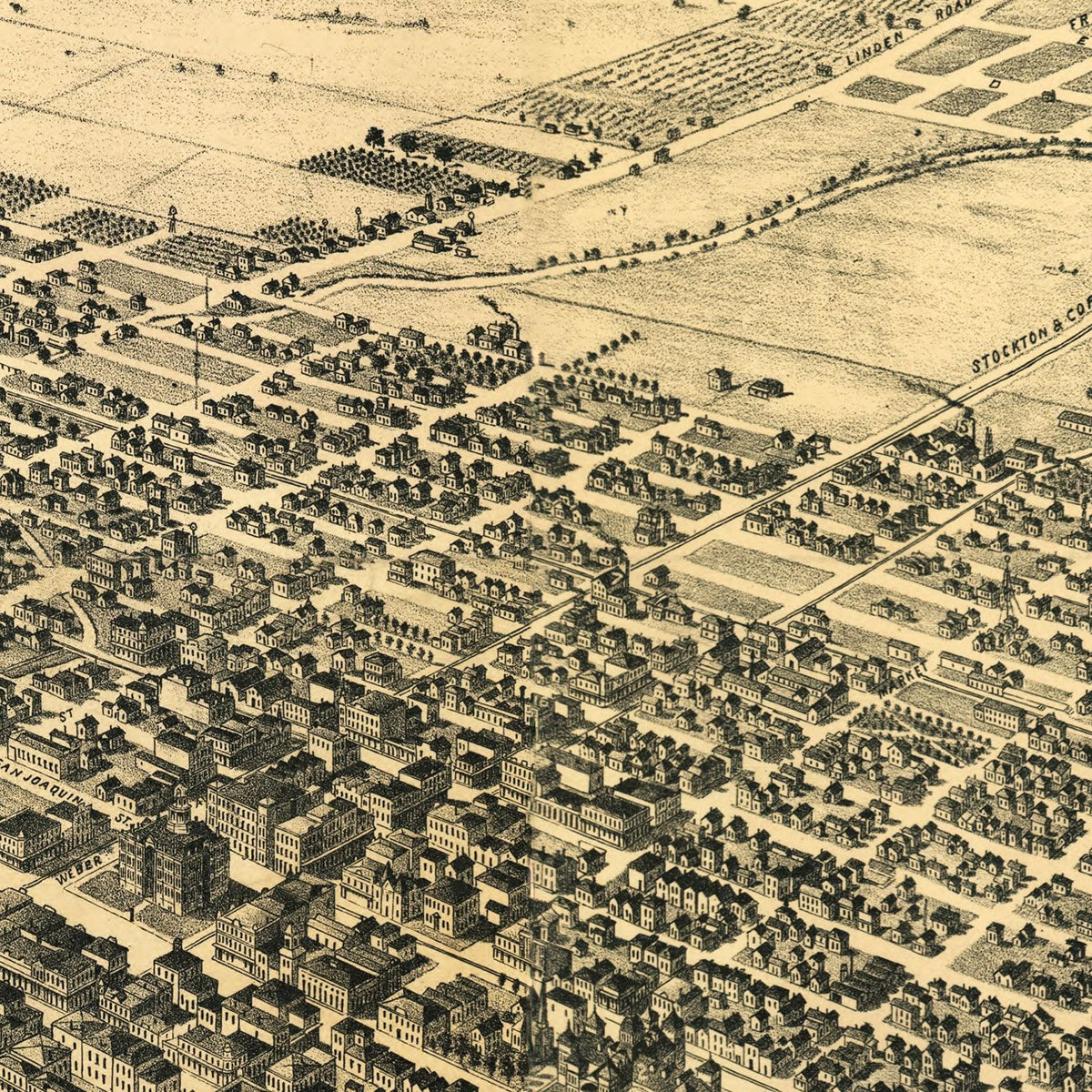 Restored historic details from the 1895 city map of Stockton, California