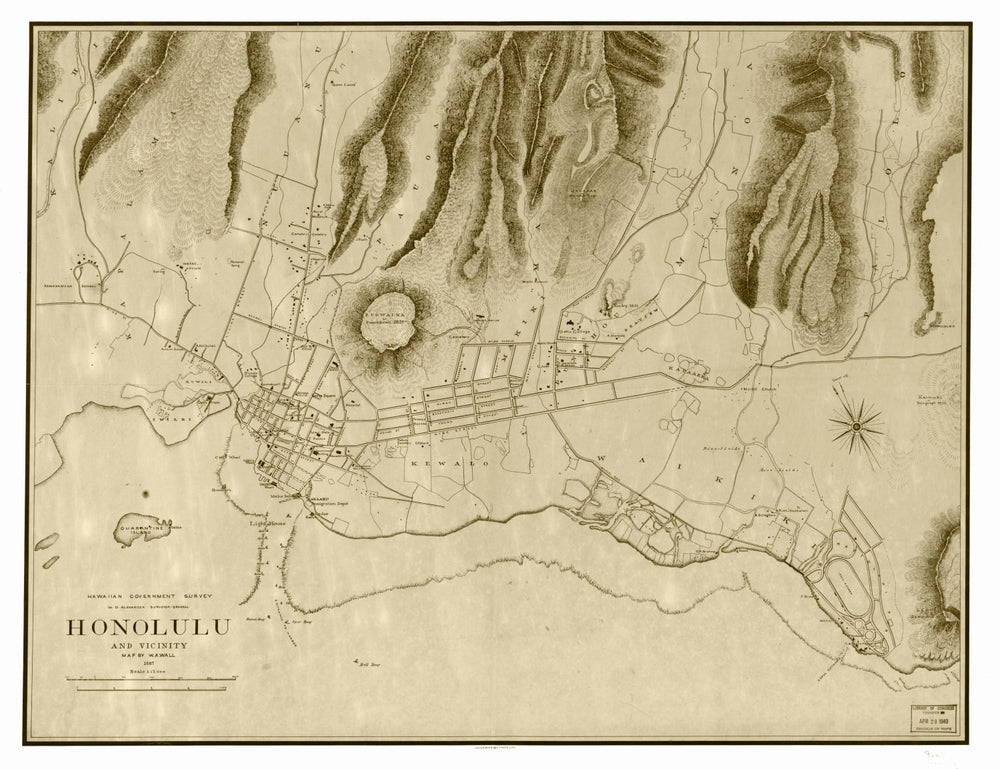 Vintage Map of Honolulu, Hawaii 1887 print style example