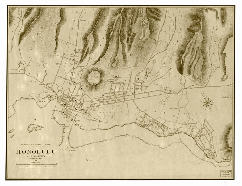Size comparison using Vintage Map of Honolulu, Hawaii 1887