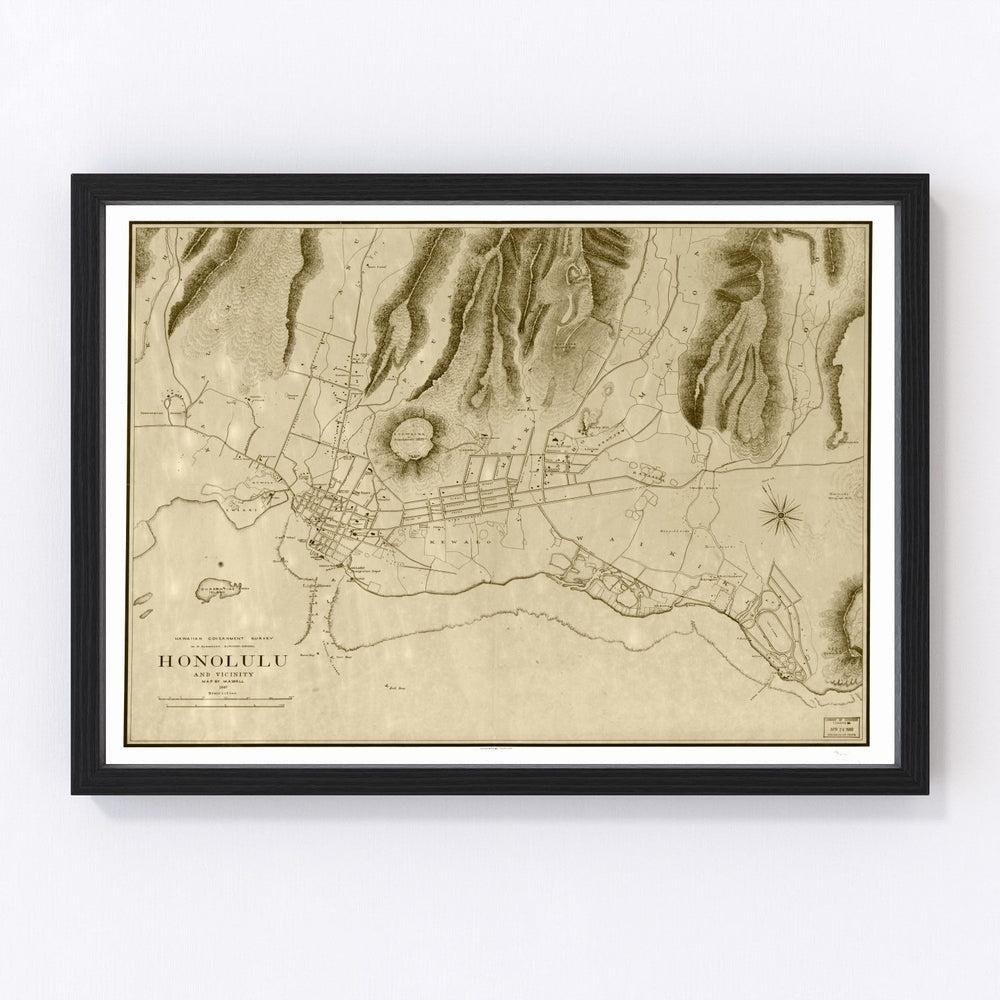 Honolulu Vintage Map 1887