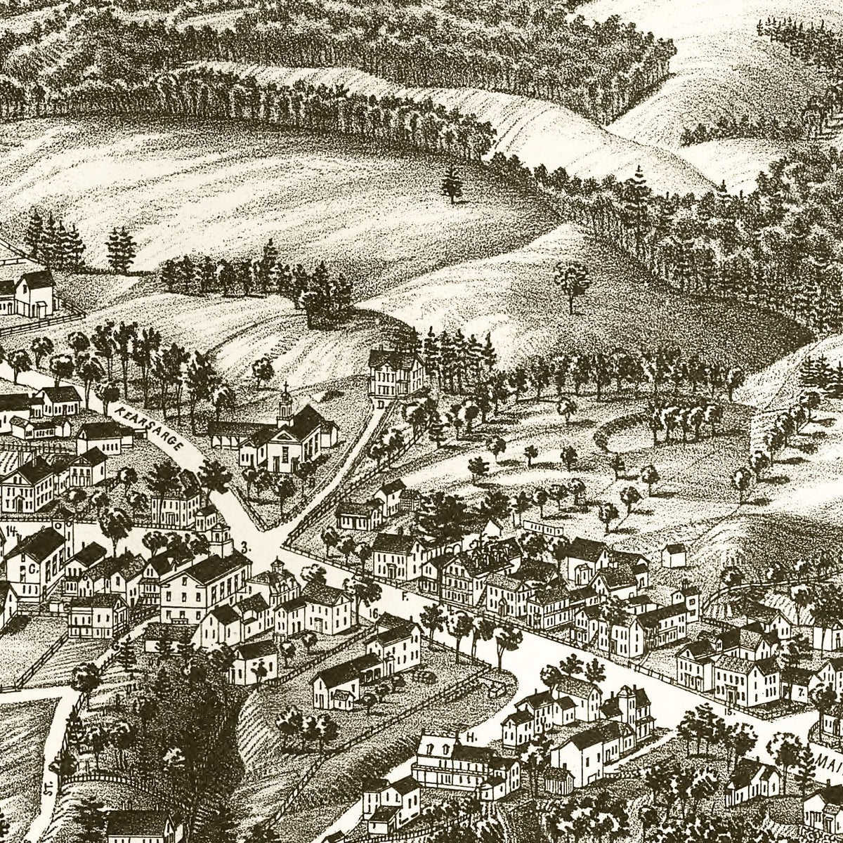 Restored historic details from the 1887 city map of Warner, New Hampshire
